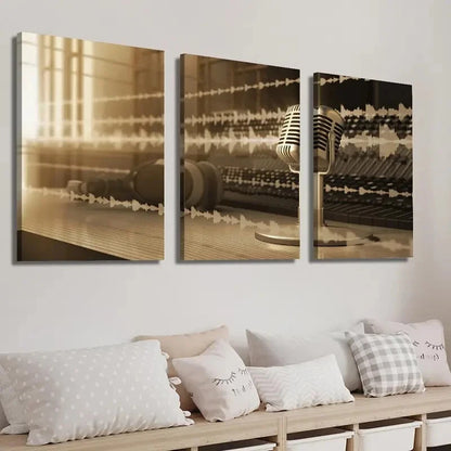 3pcs Music Microphone Decor Wall Art Set Canvas Framed 40x60cm - High Quality Print 100% Australian Made Wall Canvas Ready to Hang