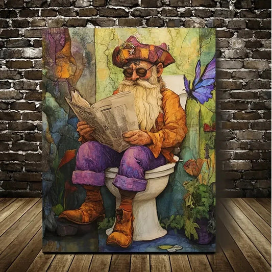 Depicting a Dwarf Reading Newspapers Painting 40x60cm Metal Print Ready to Hang