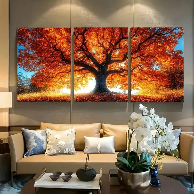 3pcs Giant Maple Tree with Fall Foliage Metal Print Ready to Hang Art