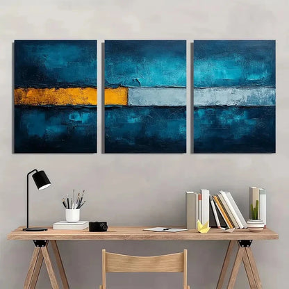 3pcs Abstract Teal Blue and Grey Textured Wall Art Set Canvas Framed 40x60cm - High Quality Print 100% Australian Made Wall Canvas Ready to Hang