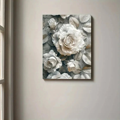 Beautiful Elegant White Rose Painting 40x60cm Metal Print Ready to Hang