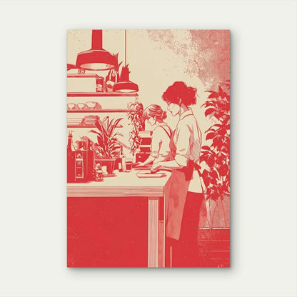 Red & Beige Vintage Dining  60x90cm Metal Print Ready to Hang