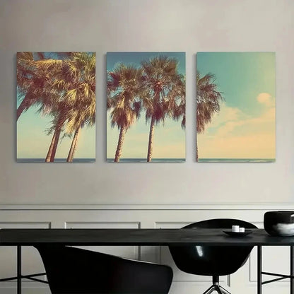 3pcs Vintage Palm Trees in the Sun Wall Art Metal Print Ready to Hang Art