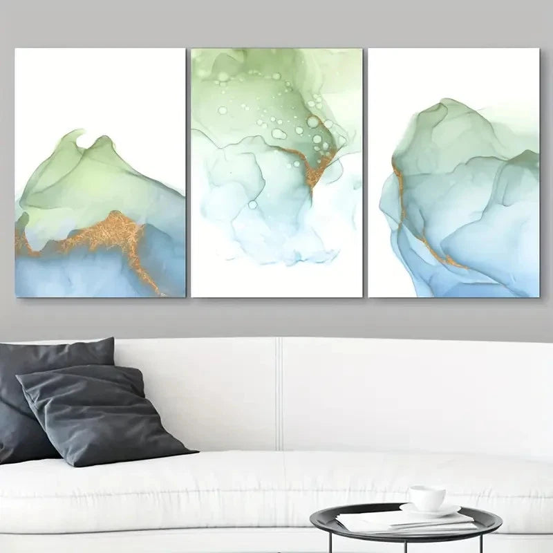 3pcs Watercolor Smoke Poster Paintings Metal Print Ready to Hang Art