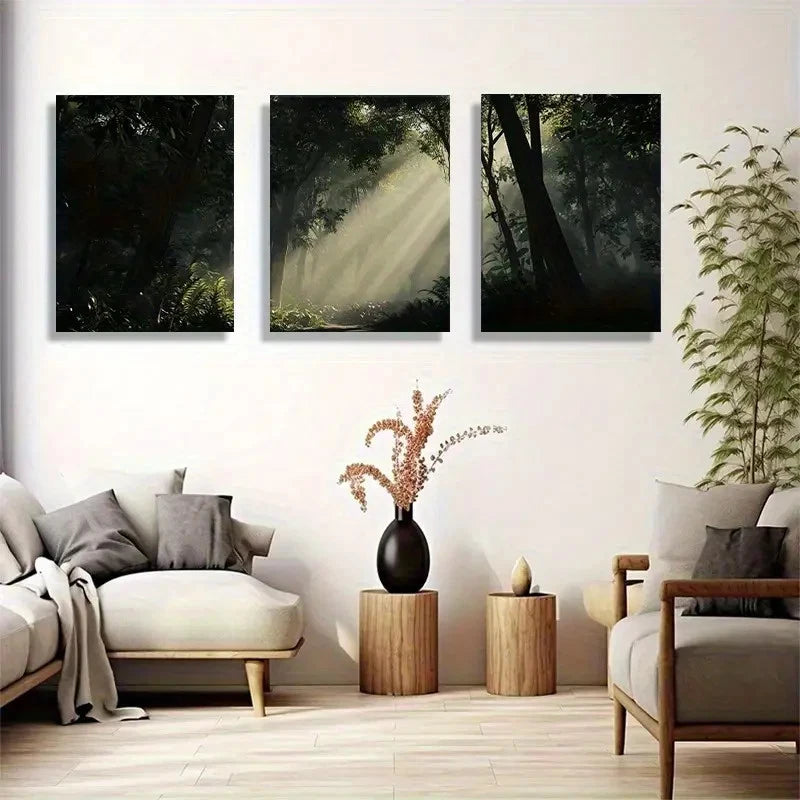 3pcs Natural Landscape with Lush Green Leaves Metal Print Ready to Hang Art