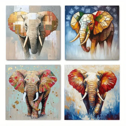 4pcsAfrican ElephantWall Art Canvas Framed