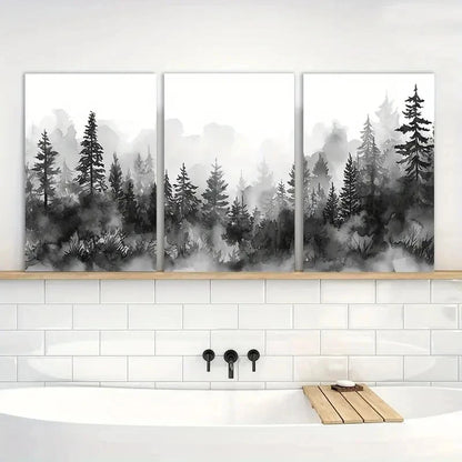 3pcs Poster Black White Forest Landscape Metal Print Ready to Hang Art