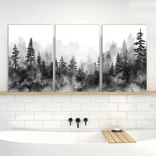 3pcs Poster Black White Forest Landscape Metal Print Ready to Hang Art