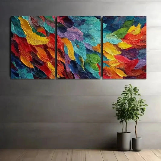 3pcs Painting of Colorful Leaves Wall Painting Metal Print Ready to Hang Art