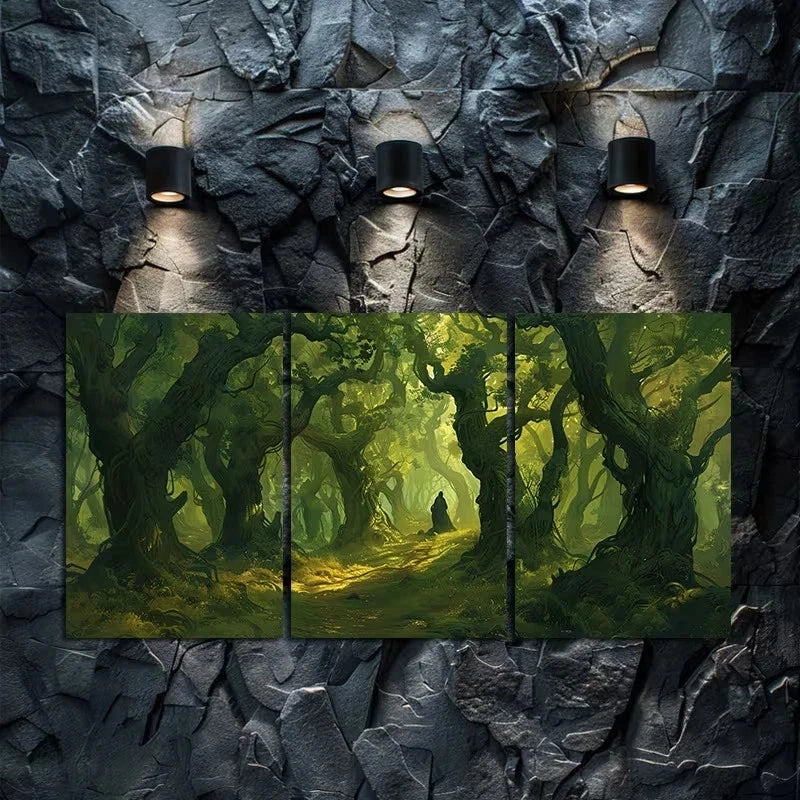 3pcs Green Forest Fairy Tale World Metal Print Ready to Hang Art