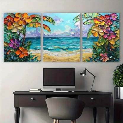 3pcs Tropical Beach Floral Coastal Texture Metal Print Ready to Hang Art