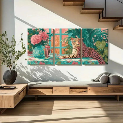 3pcs Vibrant Jungle Scene with Floral Arrangement Metal Print Ready to Hang Art