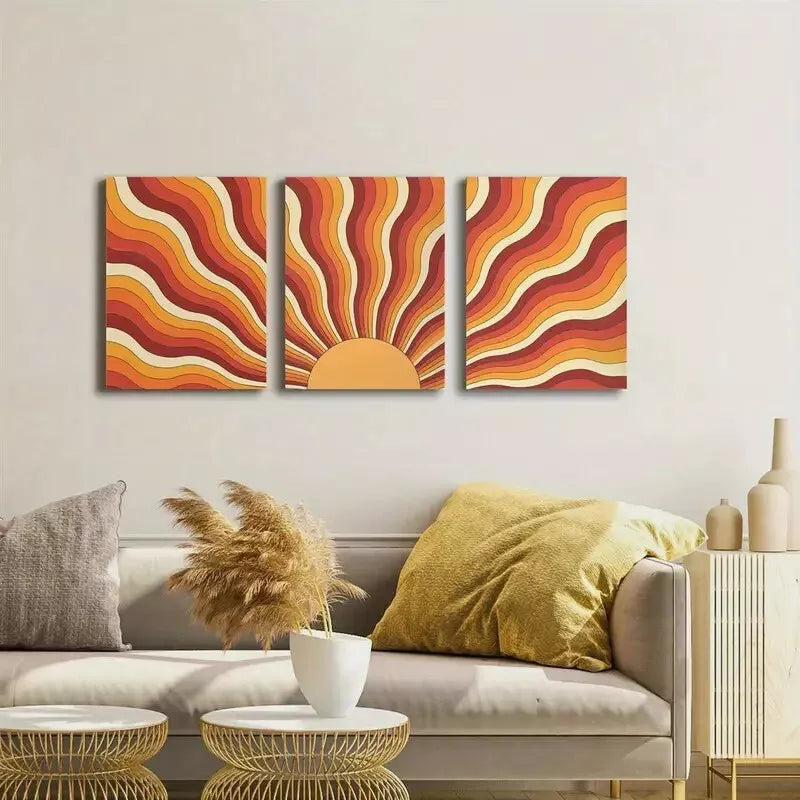 3pcs Deco Sunburst  Wall Art Set Canvas Framed 50x70cm - High Quality Print 100% Australian Made Wall Canvas Ready to Hang - Bella Home Decor