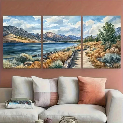 3pcs Walker Lake Travel Vivid Scenic Nevada Wall Art Set Canvas Framed 50x70cm - High Quality Print 100% Australian Made Wall Canvas Ready to Hang