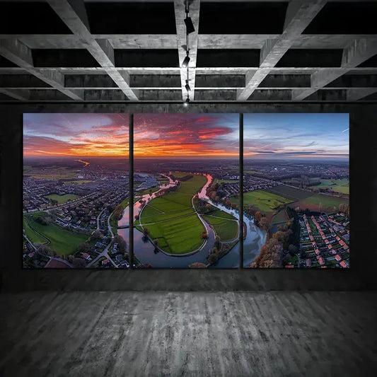 3pcs Colorful Sunrise Nature Lake Metal Print Ready to Hang Art