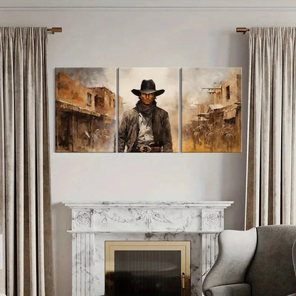 3pcs Western Cowboy Desert Town Horses Metal Print Ready to Hang Art