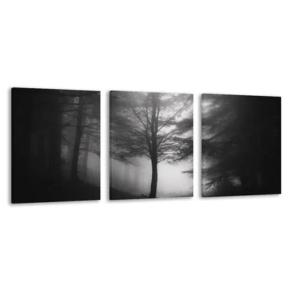 3pcs Black & White Forest Foggy Tree Landscape Wall Art Set Canvas Framed 50x70cm - High Quality Print 100% Australian Made Wall Canvas Ready to Hang