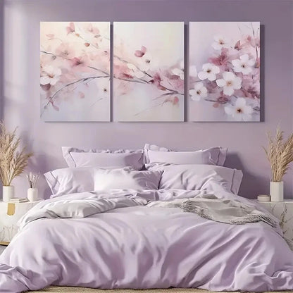 3pcs Blush Pink & Lavender Pastel Floral Dreamy Metal Print Ready to Hang Art