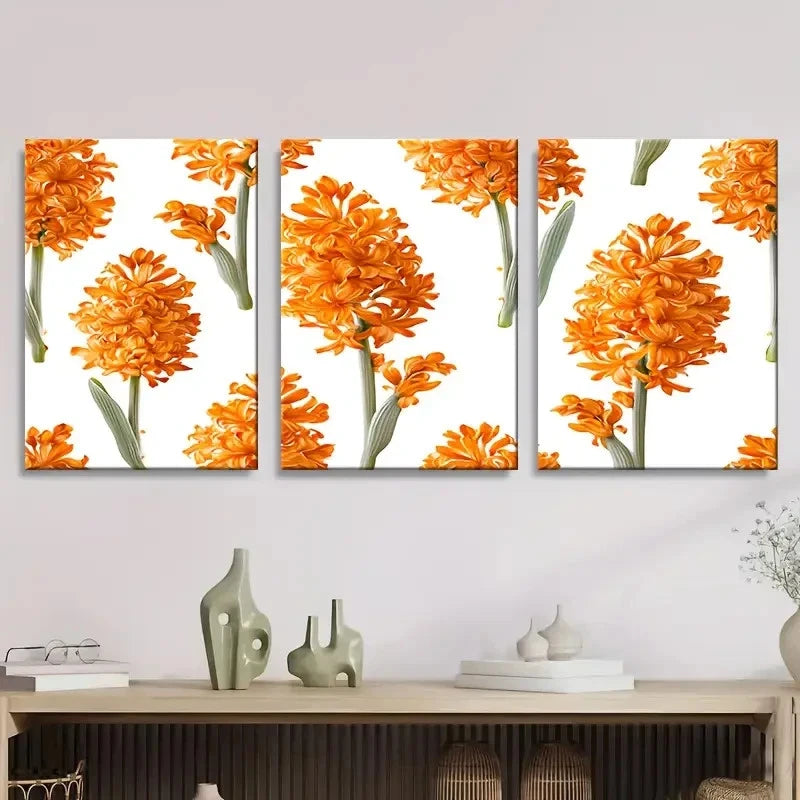 3pcs Orange Hyacinth, Flower Wall Art Set Canvas Framed 60x90cm - High Quality Print 100% Australian Made Wall Canvas Ready to Hang