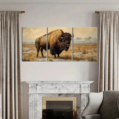 3pcs Artistic Bison Landscape Wilderness Metal Print Ready to Hang Art