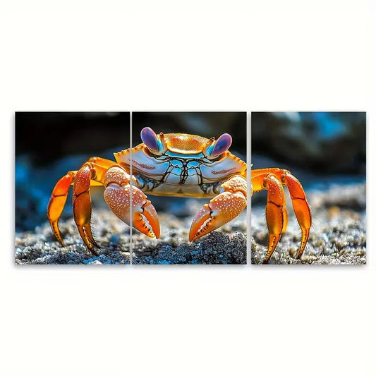 3pcs Ocean Inspired Adorable Crab Beach Metal Print Ready to Hang Art