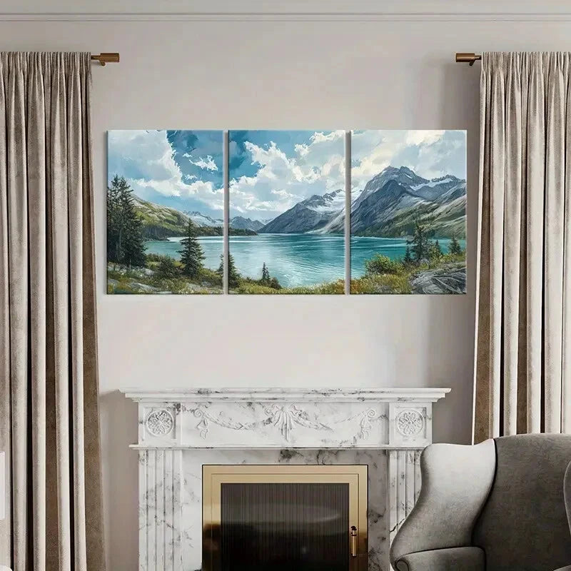 3pcs Mountain Lake Forest Natural Landscape Metal Print Ready to Hang Art