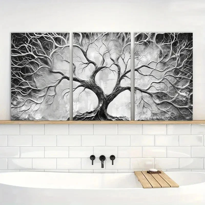 3pcs Modern Black and White Wall Art Painting Metal Print Ready to Hang Art