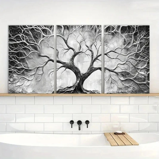 3pcs Modern Black and White Wall Art Painting Metal Print Ready to Hang Art