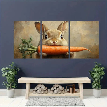 3pcs  2D Rustic Rabbit   Wall Art Set Canvas Framed 40x60cm - High Quality Print 100% Australian Made Wall Canvas Ready to Hang