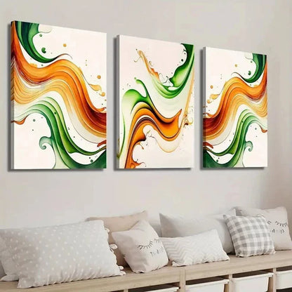3pcs Burnt Orange & Emerald Green Wavy Wall Art Set Canvas Unframed - High Quality Print 100% Australian Made Wall Canvas