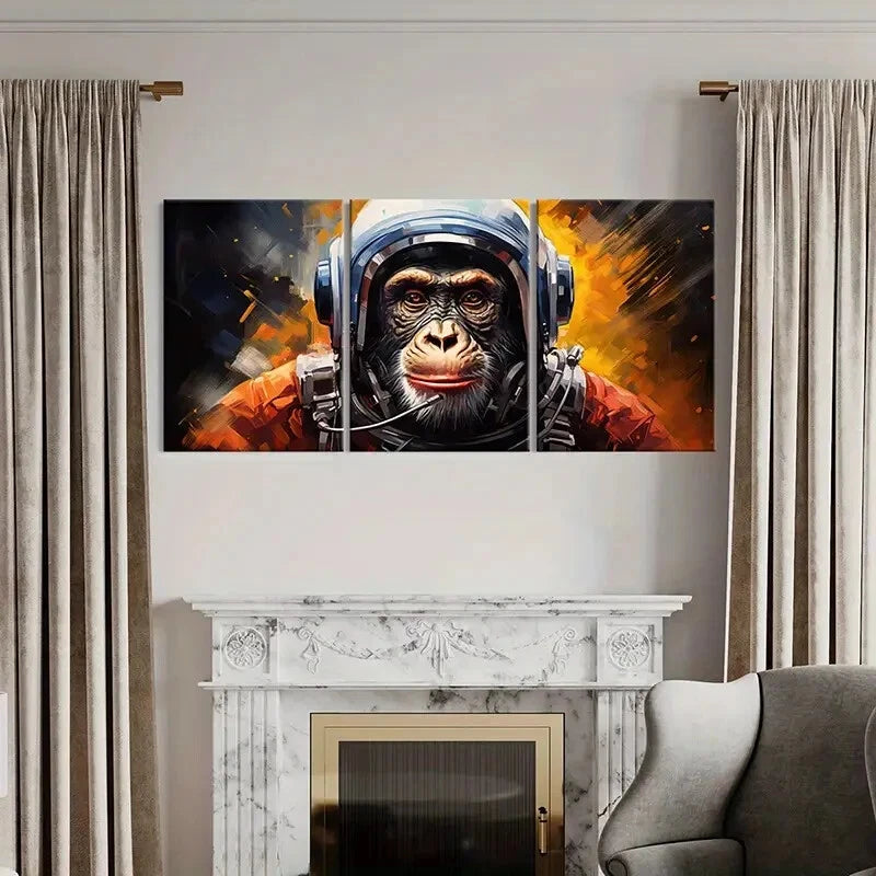 3pcs Ape Astronaut Space Helmet Fantasy Metal Print Ready to Hang Art