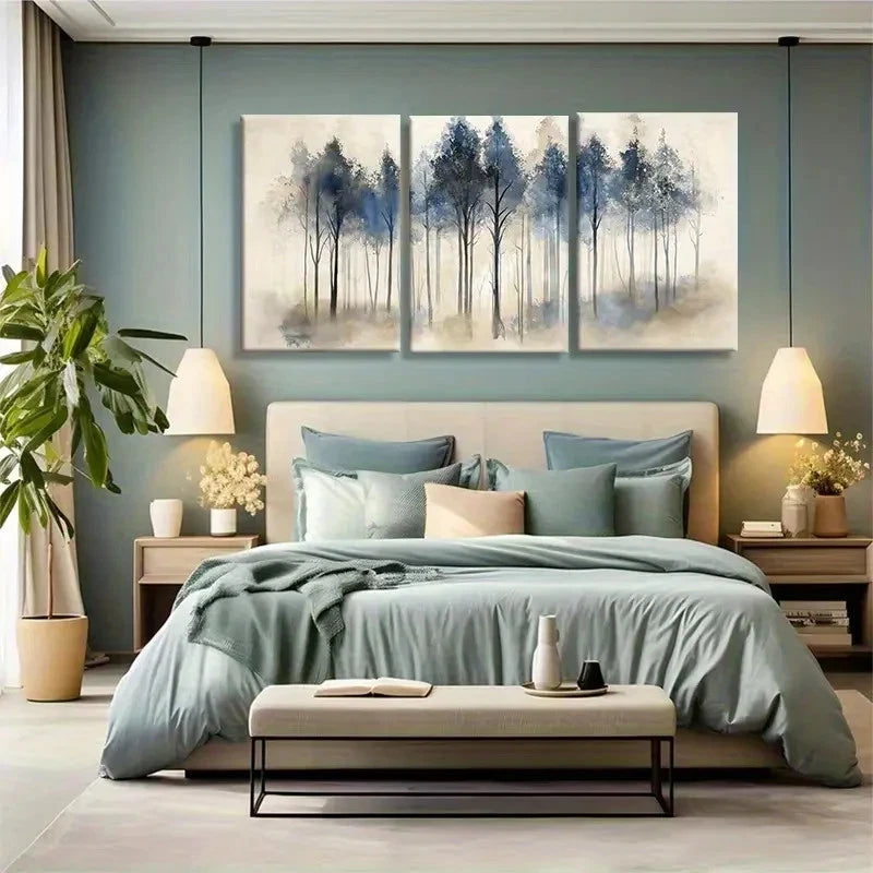 3pcs A Set of Three Tranquil Forest Landscape Metal Print Ready to Hang Art