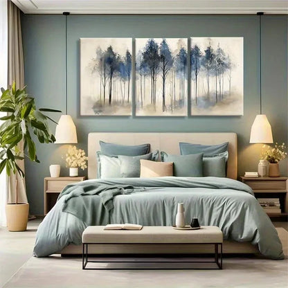 3pcs A Set of Three Tranquil Forest Landscape Metal Print Ready to Hang Art