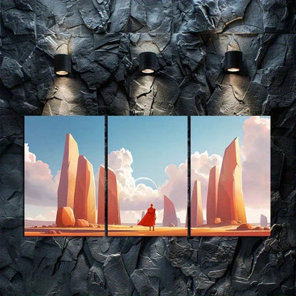 3pcs Red Knight & Monoliths Desert Landscape Metal Print Ready to Hang Art