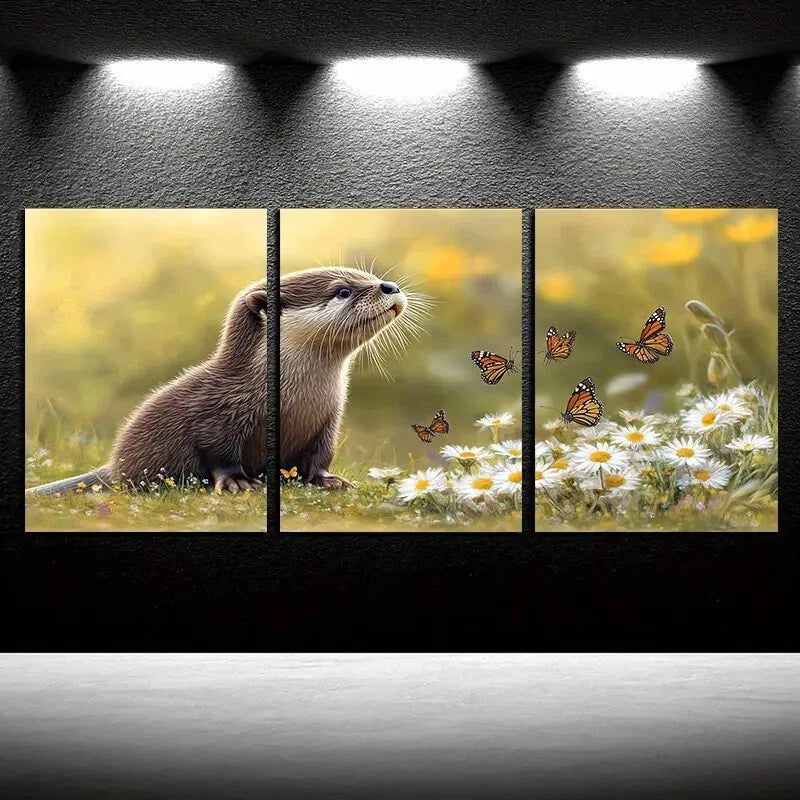 3pcs Charming Groundhog & Butterfly Design Metal Print Ready to Hang Art