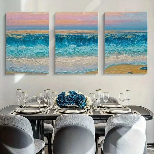 3pcs Vibrant Blue & Orange Hues Metal Print Ready to Hang Art