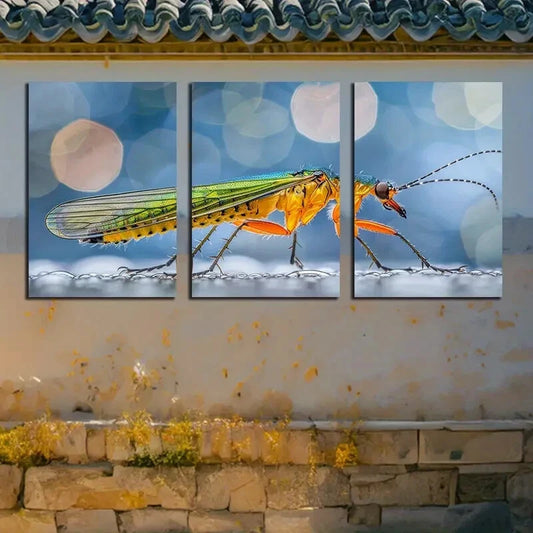 3pcs Vibrant Firefly Moonlight Illustration Metal Print Ready to Hang Art