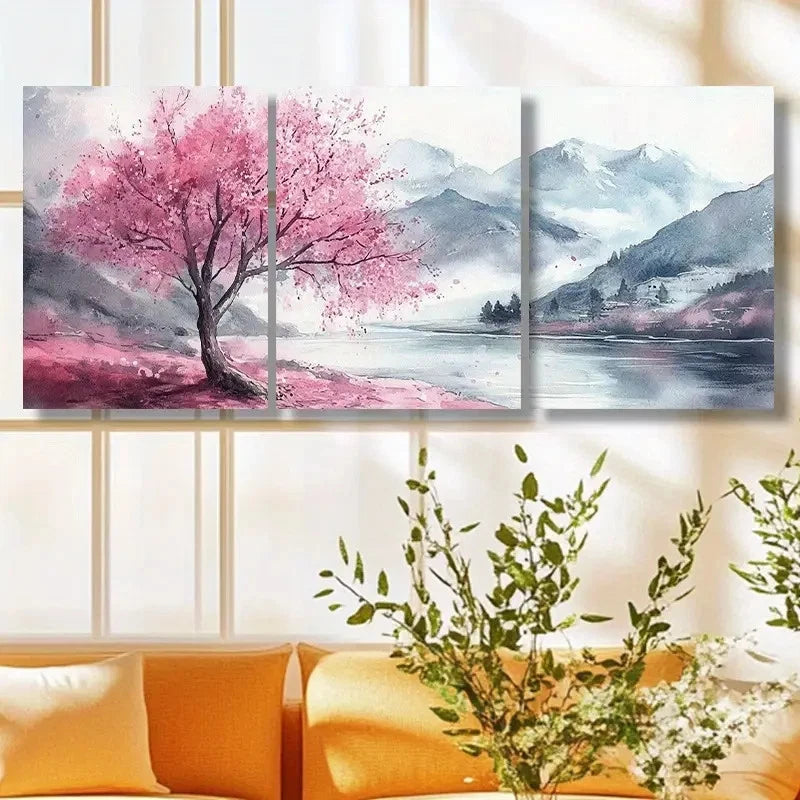 3pcs Cherry Blossom Tree Metal Print Ready to Hang Art