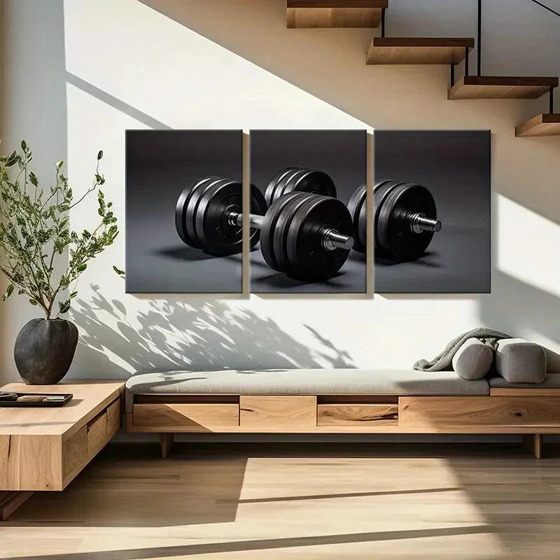 3pcs Fitness Art Dumbbell Industrial Metal Print Ready to Hang Art