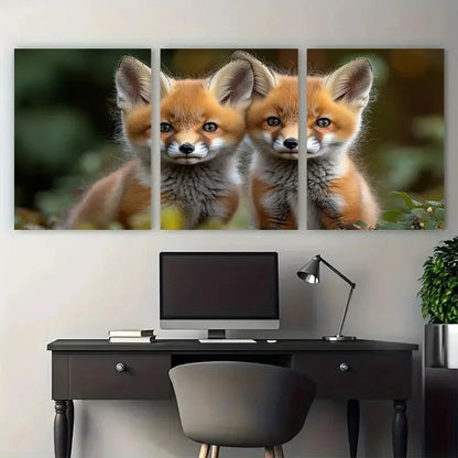 3pcs Curious Fox Kits Exploring Woodland Nature Metal Print Ready to Hang Art
