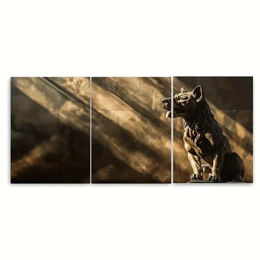 3pcs Cerberus Statue Under Dramatic Sunlight Metal Print Ready to Hang Art