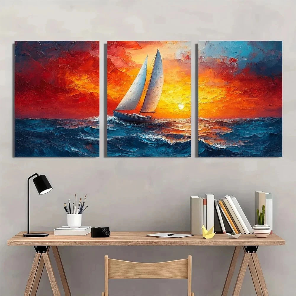 3pcs Ocean Seascape Beach Textured Metal Print Ready to Hang Art