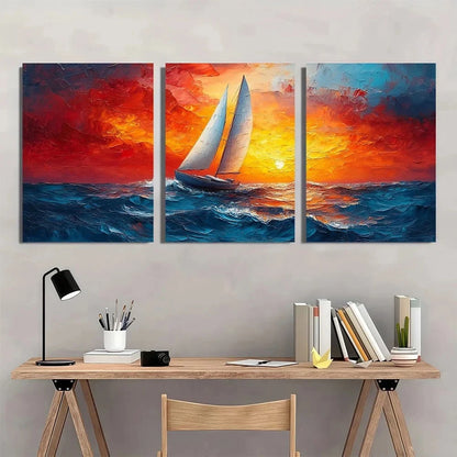 3pcs Ocean Seascape Beach Textured Metal Print Ready to Hang Art