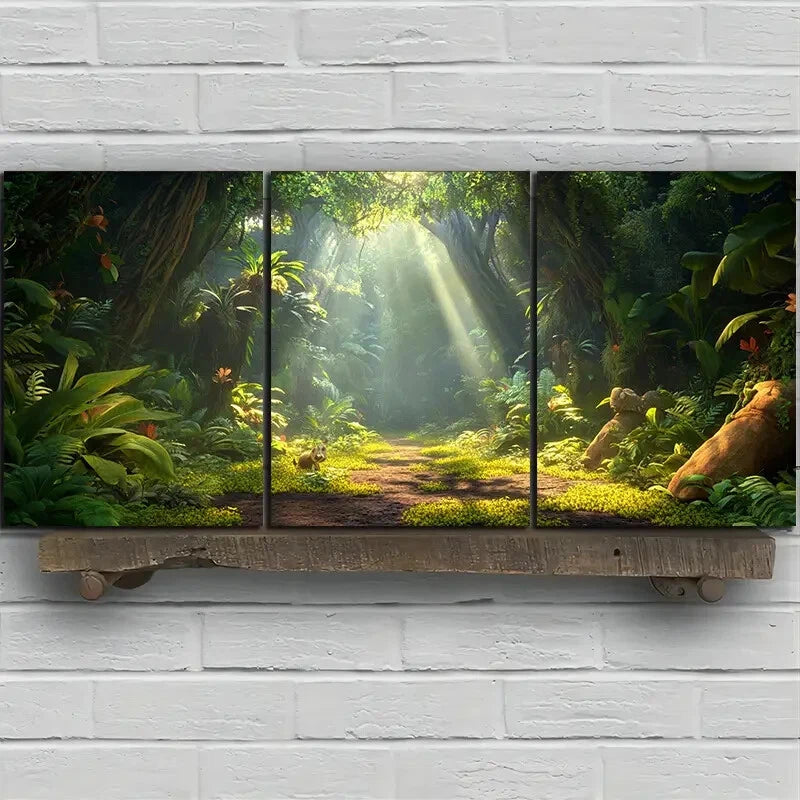 3pcs Sunshine in The Forest Botanical Metal Print Ready to Hang Art