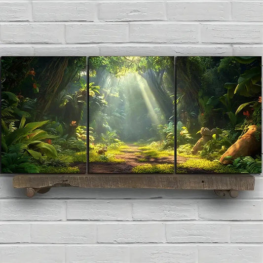 3pcs Sunshine in The Forest Botanical Metal Print Ready to Hang Art