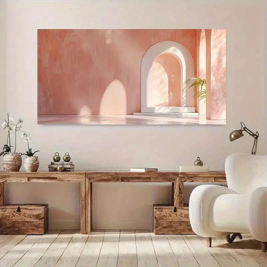 Peach Pastel Arche Columns wall canvas office home room framed 120x60cm - Bella Home Decor