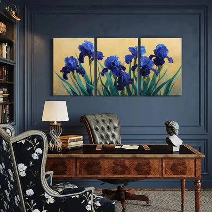 3pcs Blue Iris Flowers Abstract Art Poster Metal Print Ready to Hang Art