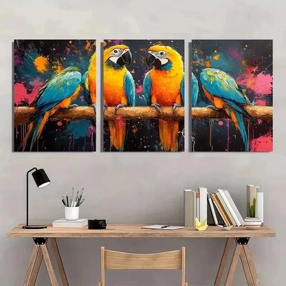 3pcs Colorful parrots Abstract Painting Wall Art Set Canvas Framed 40x60cm - High Quality Print 100% Australian Made Wall Canvas Ready to Hang