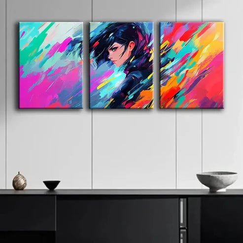 3pcs Animated Girl Beauty Cool Light Perfect Wall Art Set Canvas Unframed - High Quality Print 100% Australian Made Wall Canvas