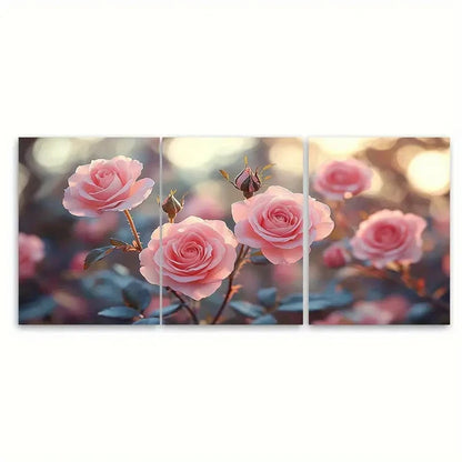 3pcs Soft Focus Blush Pink Roses Floral Design Wall Art Set Canvas Framed 40x60cm - High Quality Print 100% Australian Made Wall Canvas Ready to Hang